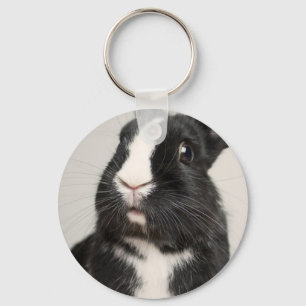 Startled Black and White Bunny Rabbit Keychain