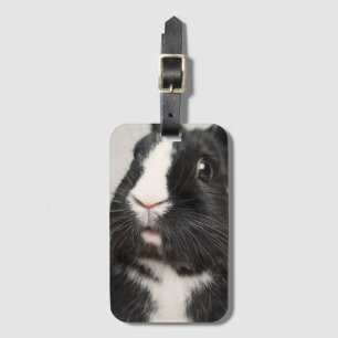 Startled Black and White Bunny Rabbit Luggage Tag