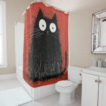 Startled Black Cat on Vivid Crimson