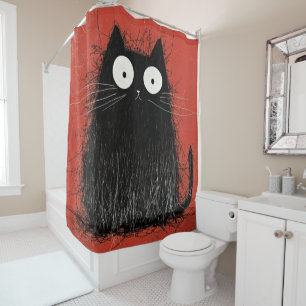 Startled Black Cat on Vivid Crimson