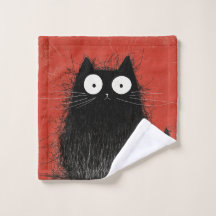 Startled Black Cat on Vivid Crimson
