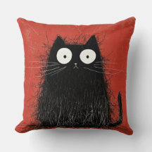 Startled Black Cat on Vivid Crimson