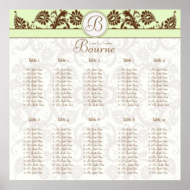 starts at $12.80 Damask Seating Chart 10 Tables (Front)