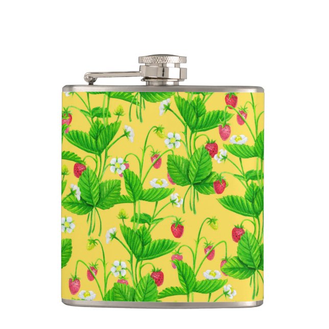 Starwberry garden on yellow hip flask (Front)
