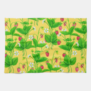 Starwberry garden on yellow kitchen towel