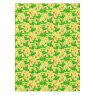 Starwberry garden on yellow tablecloth