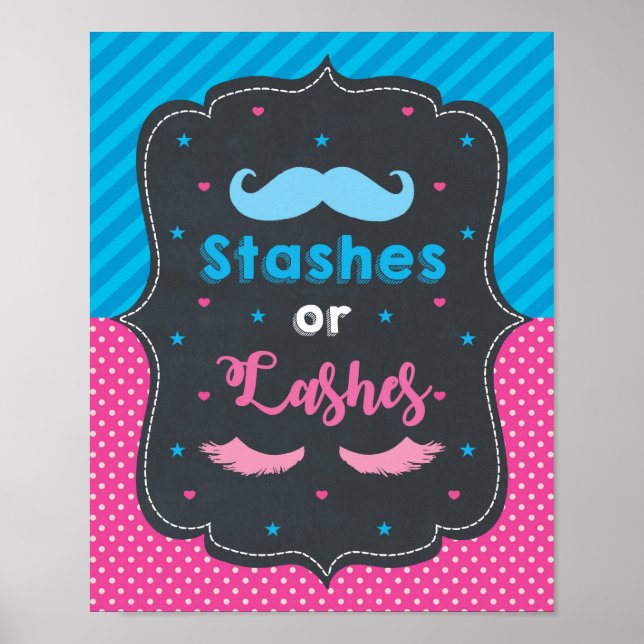 Stashes or Lashes Gender Reveal Baby Shower Sign (Front)