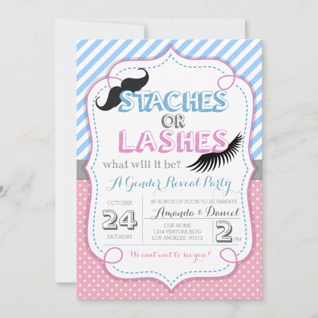 Stashes or Lashes Gender Reveal Invitation (Front)