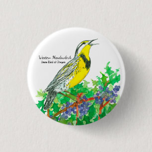 State Bird of Oregon Meadowlark Watercolor 1 Inch Round Button