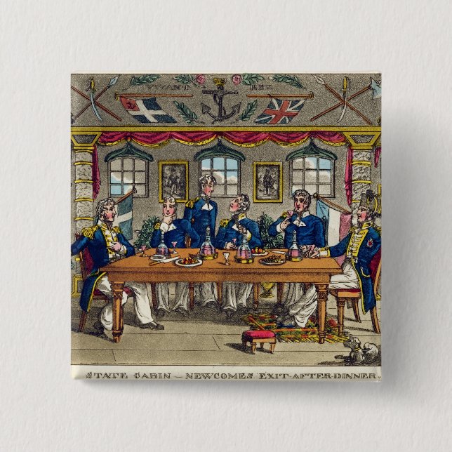 State Cabin, Newcome's Exit after Dinner, plate fr 2 Inch Square Button (Front)