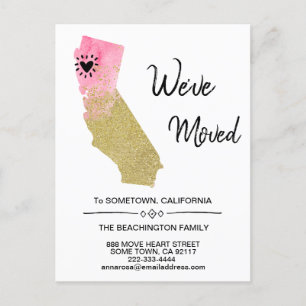 *~* STATE CALIFORNIA - Glitter Moving  New Address Announcement Postcard