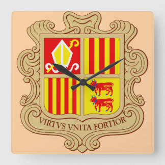 State Emblem of Andorra Historic Co-Principality Square Wall Clock