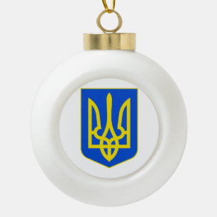 State Emblem of Ukraine Golden Trident Fine Art Ceramic Ball Christmas Ornament