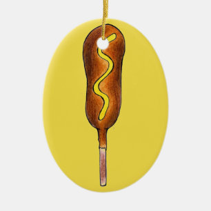 State Fair Carnival Corndog Corn Dog w/ Mustard Ceramic Ornament