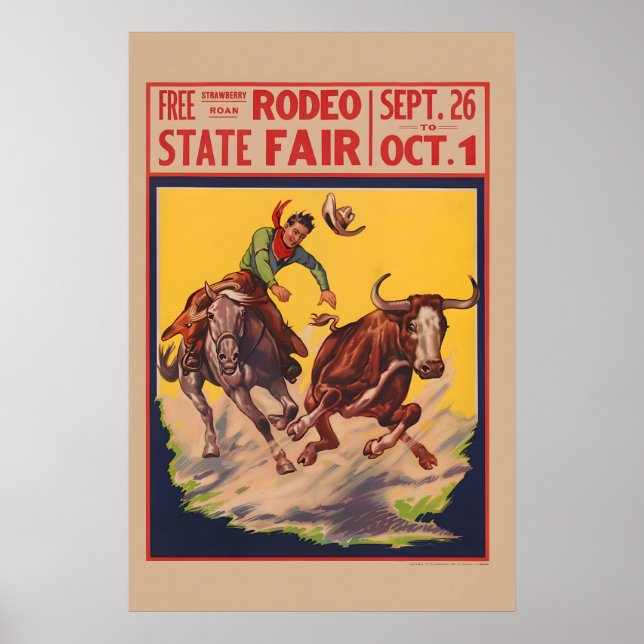 State Fair Rodeo - 1930s Cowboy Steer Wrestler Poster (Front)