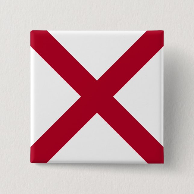 State Flag Alabama, St Andrew Crimson Cross 2 Inch Square Button (Front)
