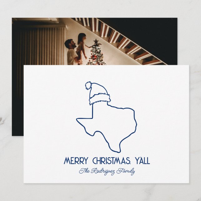 State Flag Blue Line Art Santa Texas Holiday Card (Front/Back)