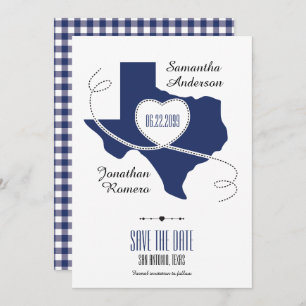State Flag Blue Texas Curling Ribbon Save the Date Invitation