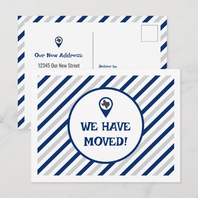 State Flag Blue We Have Moved Striped Moving  Postcard (Front/Back)