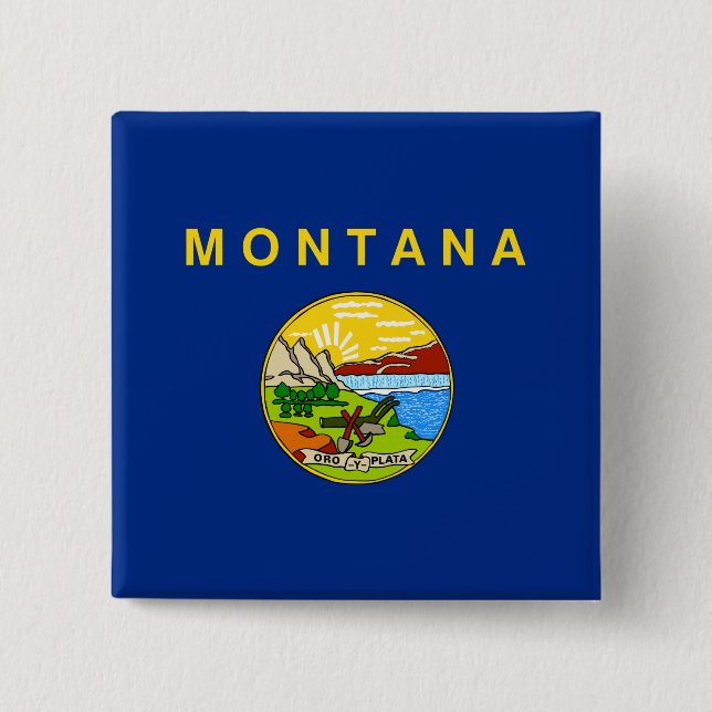 State Flag of Montana 2 Inch Square Button (Front)