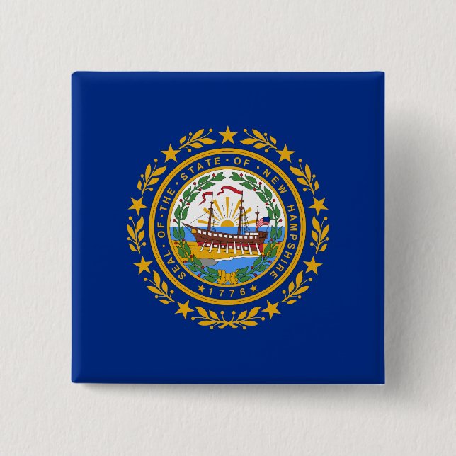 State Flag of New Hampshire 2 Inch Square Button (Front)