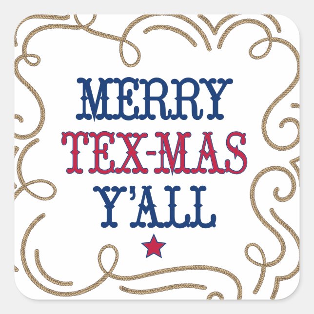 State Flag Red and Blue Merry Tex-Mas Y'all Square Sticker (Front)