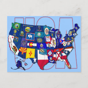 State Flags Map USA United States Flag Postcard
