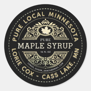 State Name Black Bright Gold Maple Syrup Label