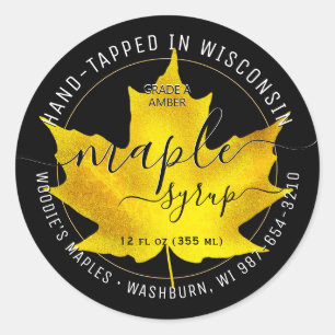State Name Fancy Font Maple Syrup Yellow Leaf Classic Round Sticker