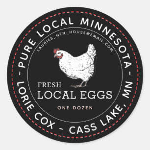 State Name Fresh Local Eggs Vintage Hen on Black  Classic Round Sticker
