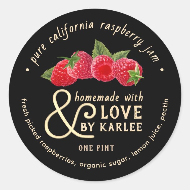State Name Homemade with Love Pure Raspberry Jam Classic Round Sticker (Front)