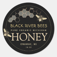 State Name Honey Label Bees and Honeycomb Black