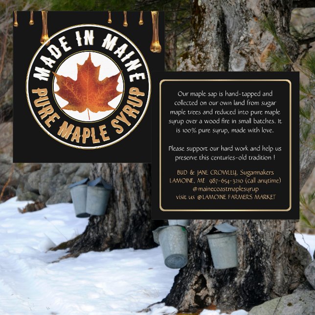 State Name MAPLE SYRUP BUSINESS CARD with drips (Creator Uploaded)
