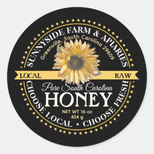 State Name Raw Honey Label with Vintage Sunflower