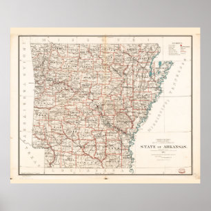 State of Arkansas Map (1886) Poster