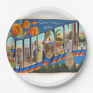 State of California Vintage Large Letter Postcard Paper Plate