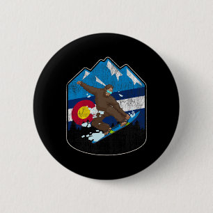 State Of Colorado Flag Snowboarding Gift Bigfoot B 2 Inch Round Button