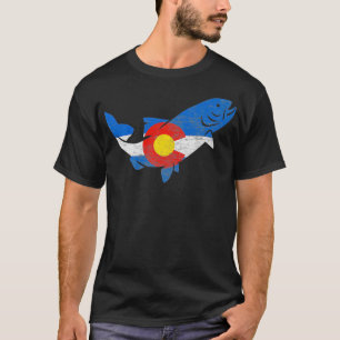 State of Colorado Flag Vintage rout Fishing T-Shirt