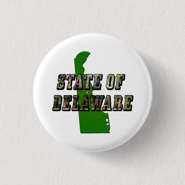 State of Delaware Picture Text and Map 1 Inch Round Button (Front)