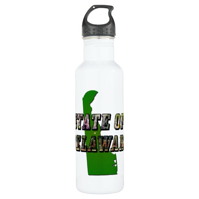 State of Delaware Picture Text & Map Outline 710 Ml Water Bottle (Front)