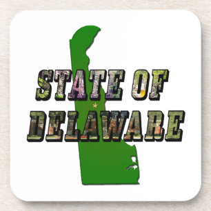 State of Delaware Picture Text & Map Outline Coaster