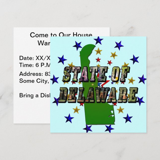 State of Delaware Picture Text & Map Outline Invitation (Front/Back)