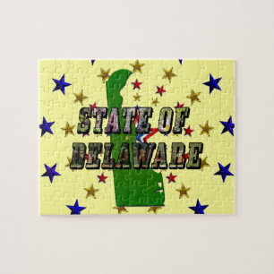 State of Delaware Picture Text & Map Outline Jigsaw Puzzle