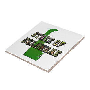 State of Delaware Picture Text & Map Outline Tile