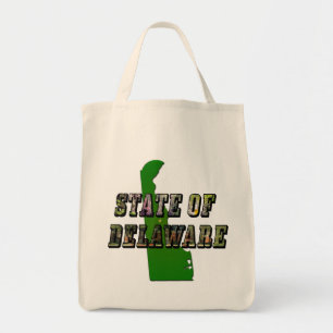 State of Delaware Picture Text & Map Outline Tote Bag