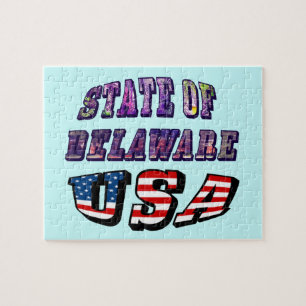 State of Delaware USA Photo & Flag Text Jigsaw Puzzle