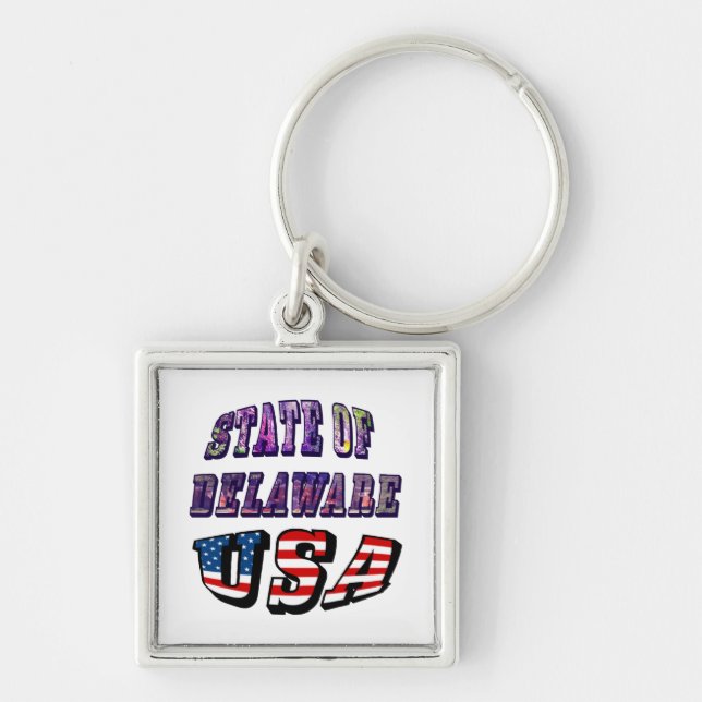 State of Delaware USA Photo & Flag Text Keychain (Front)