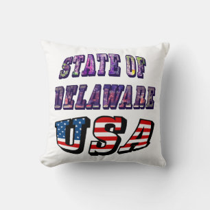 State of Delaware USA Photo & Flag Text Throw Pillow