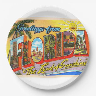 State of Florida FL Vintage Large Letter Postcard Paper Plate