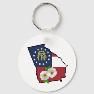 State of Georgia Flag with State Flower Cherokee R Keychain